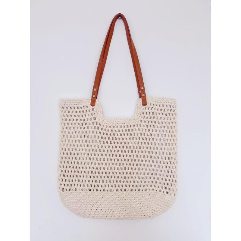 Handwoven Straw Lightweight Natural Women's Stylish Tote Backpack - Summer Fresh Style Beach Vacation Single Shoulder Handheld Bag