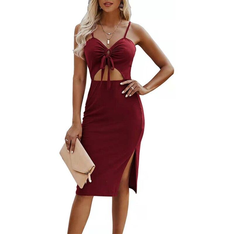 

Summer Fashion Cut Out Slip Dress Womens Backless Lace-up Split Sexy Dress Women 2026 Bodycon Party Y2k Sundress Clothes 24954 XXXL бордовий