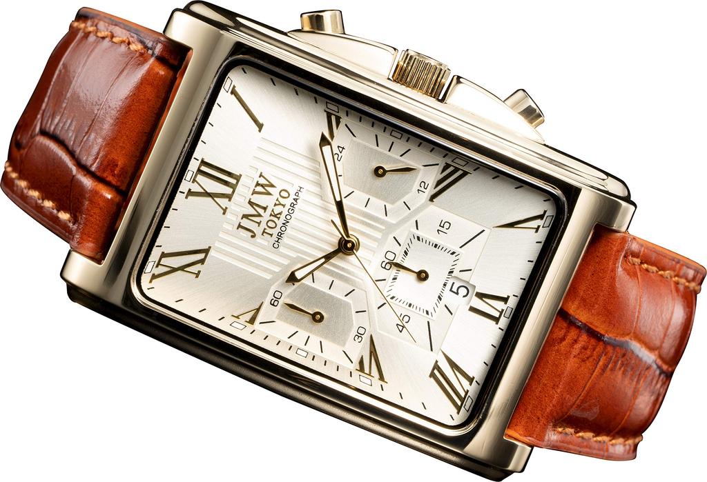 JMW TOKYO Square Gold Square Limited Seiko Quartz Leather Genuine Simple Popular for Day Gift to 300 pieces Men's Watch, & Brown, Rectangular, Men's