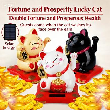 Solar powered Wealth Attraction Cat Cute Wealthy Car Ornament Creative Opening,Waving Cat Ornament Doll Machine,Eight Directions