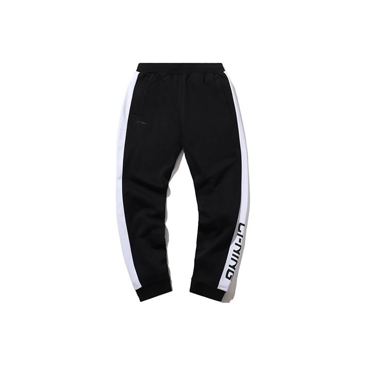Li Ning Logo Print Casual Cuffed Sports Pants Men bottoms Black AKLPA17-1