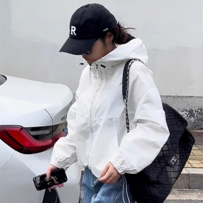 Einfarbige Kapuzen-Utility-Jacke Damen Trendy Herbst Neu Locker Sportlich Lässig Jacke