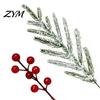 DIY Christmas Garland Decorations Artificial Snow Pine Branches And Red Berry Stems, Snowy Norfolk Stem, Faux Stems for Vase White Frosted Needles