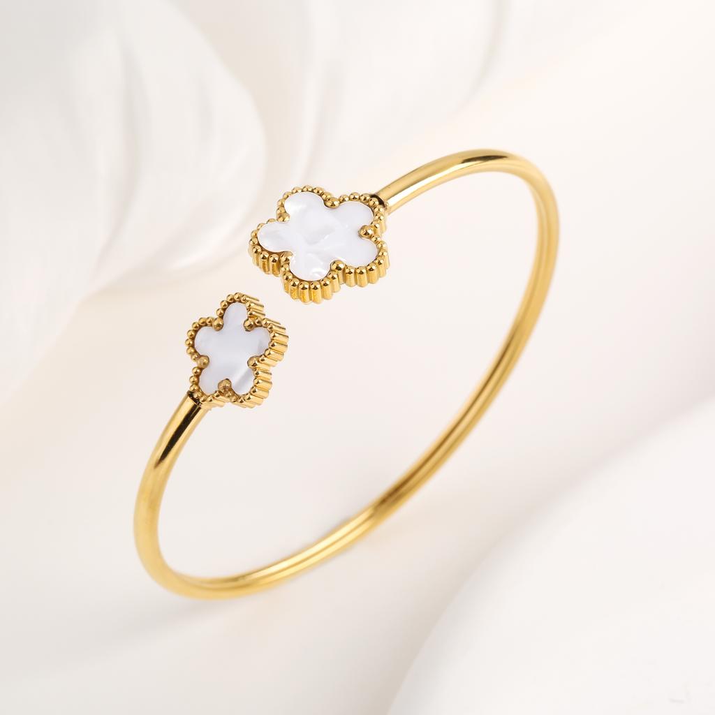 New Creative Stainless Steel Five-Leaf Flower Open Bangle Temperament For Woman Party Birthday Zircon Gift Daily Wear Clover