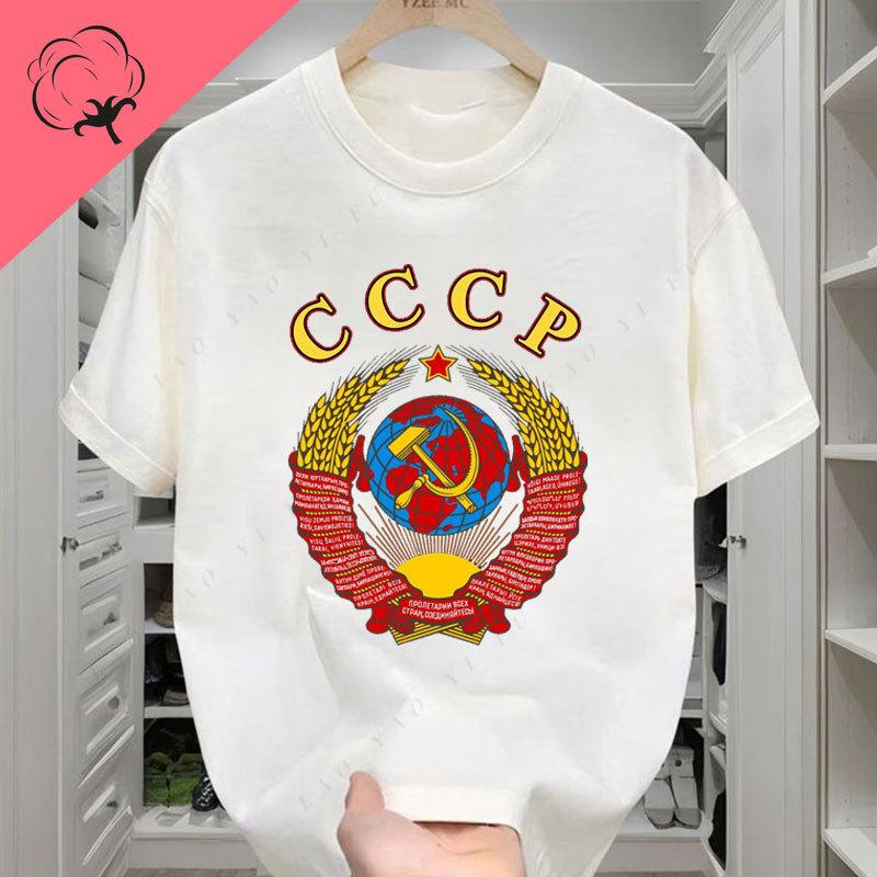 New CCCP Russian Soviet USSR Unisexs TShirt Double Sided Printed Tee Officialwebsite Cotton Casual Loose Sport Y2k Clothes S