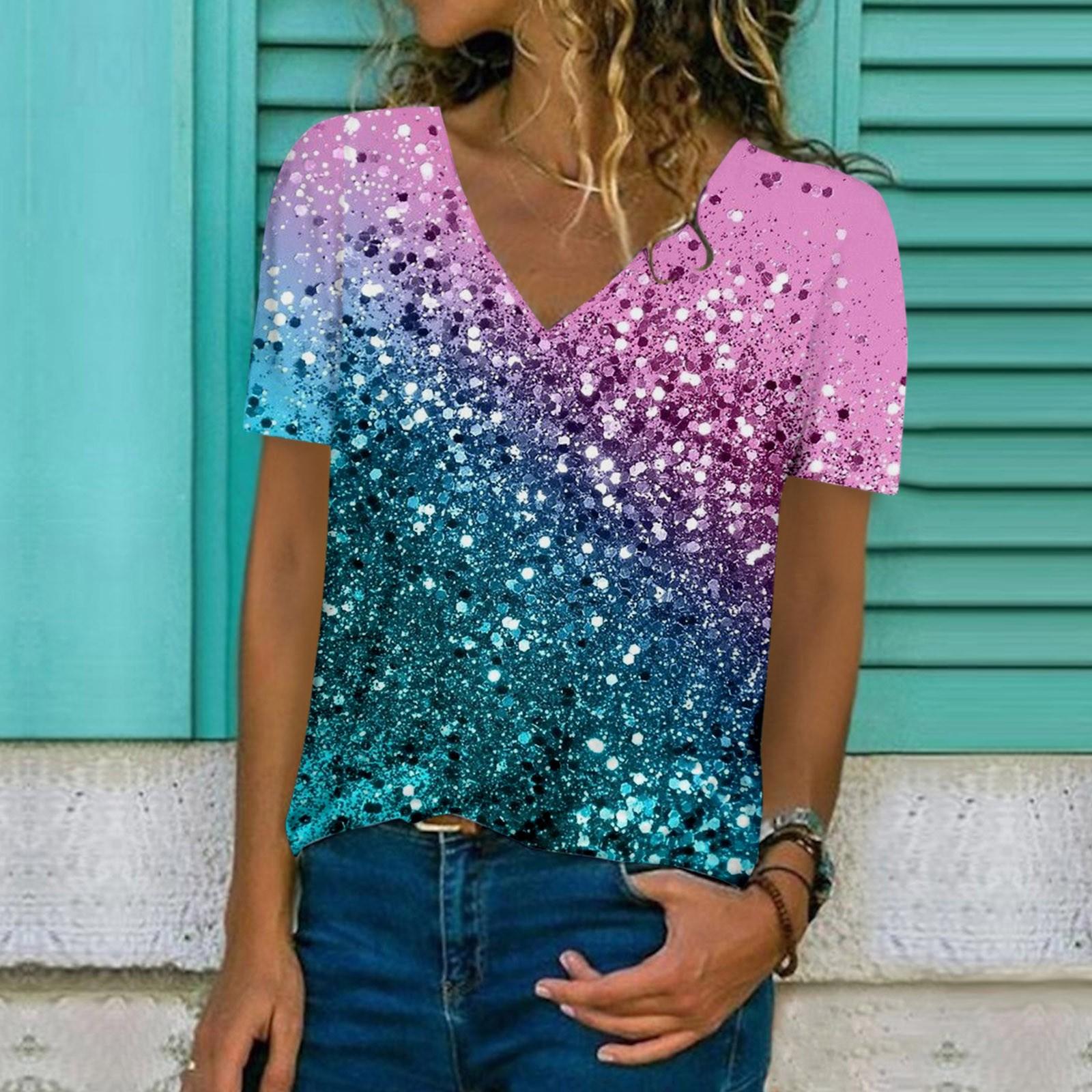 

Женская модная повседневная футболка с v-образным вырезом и короткими рукавами с принтом XXL горячий розовый