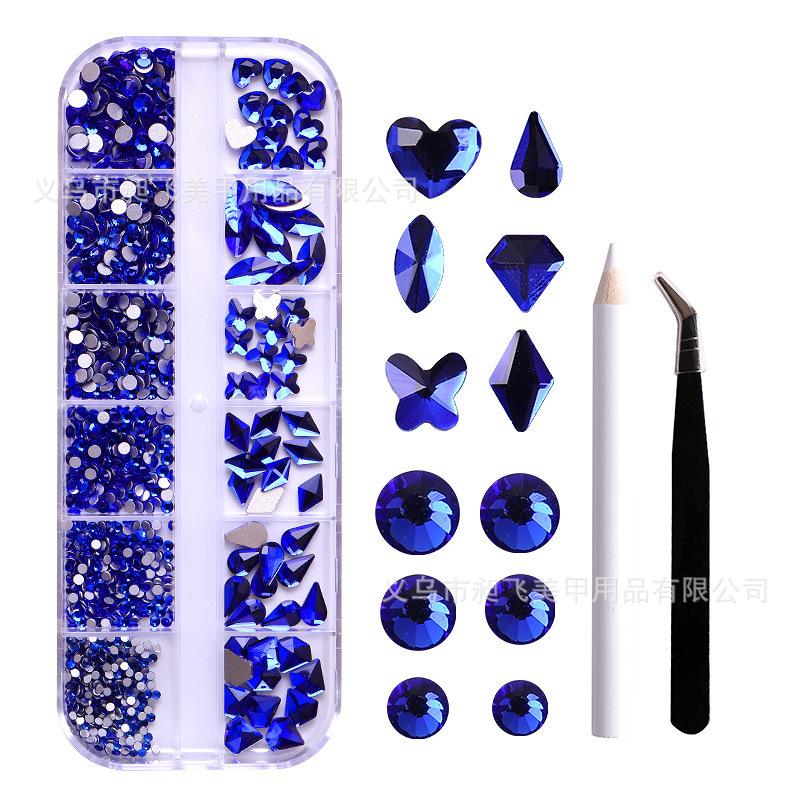 Nagelkonst Smycken 12-Fack Förpackad Glas Strass Nagelkonst Diamant Specialformad Diamant Nagelkonst Smycken Blandad