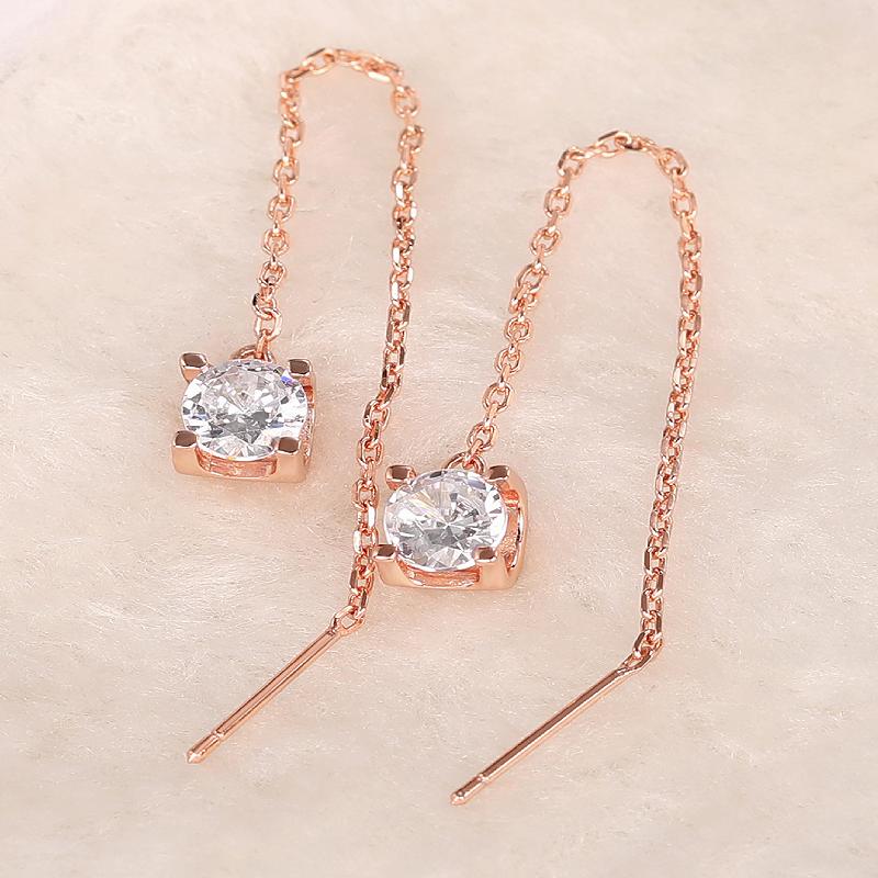 

Huitan Charming Rose Gold Color Women Long Wire Earring with Shiny CZ for Wedding Party Versatile Trendy Accessories Zircon