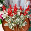 Artificial Berries Holly Red Berries Green Leaf Branches Dining Table Flower Arrangement Decoration DIY Xmas Tree Pendants