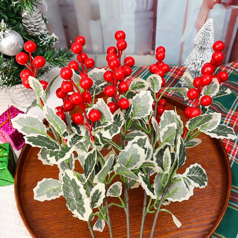 Artificial Berries Holly Red Berries Green Leaf Branches Dining Table Flower Arrangement Decoration DIY Xmas Tree Pendants