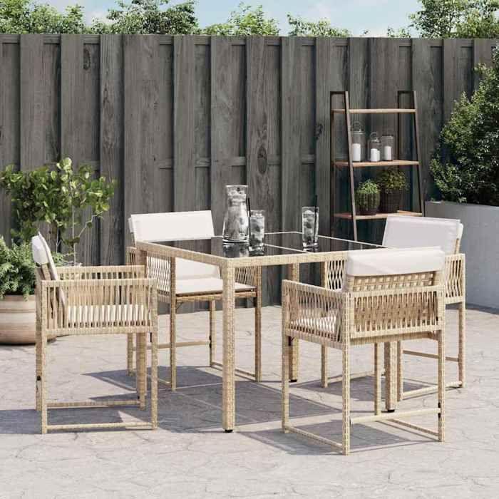 VidaXL Set of 4 Garden Chairs with Cushions, Seats with Backrest, Dining Chairs, Patio Terrace Furniture, Beige 365021
