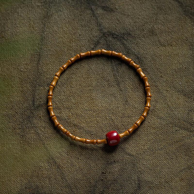 Handmade Olive Pit Bamboo Joint Bracelet, 3 Styles with Hetian Stone/Cinnabar/Olive Jade, Retro New Chinese Unisex Jewelry, Travel Souvenir