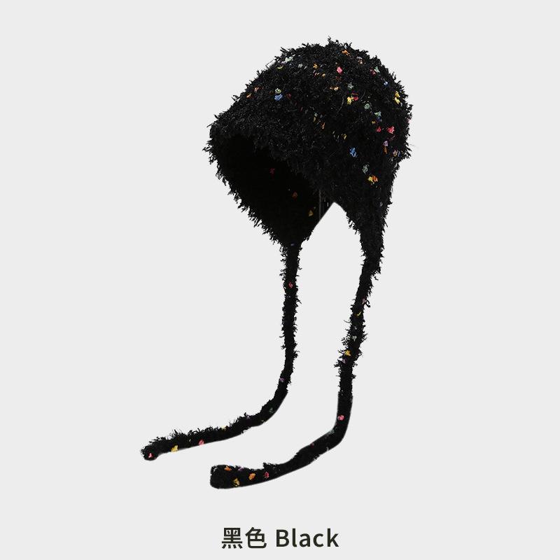 Autumn and winter rainbow candy beans plush wool hat women's plush hat thickened bag head, ear protection hat, warm knitted hat