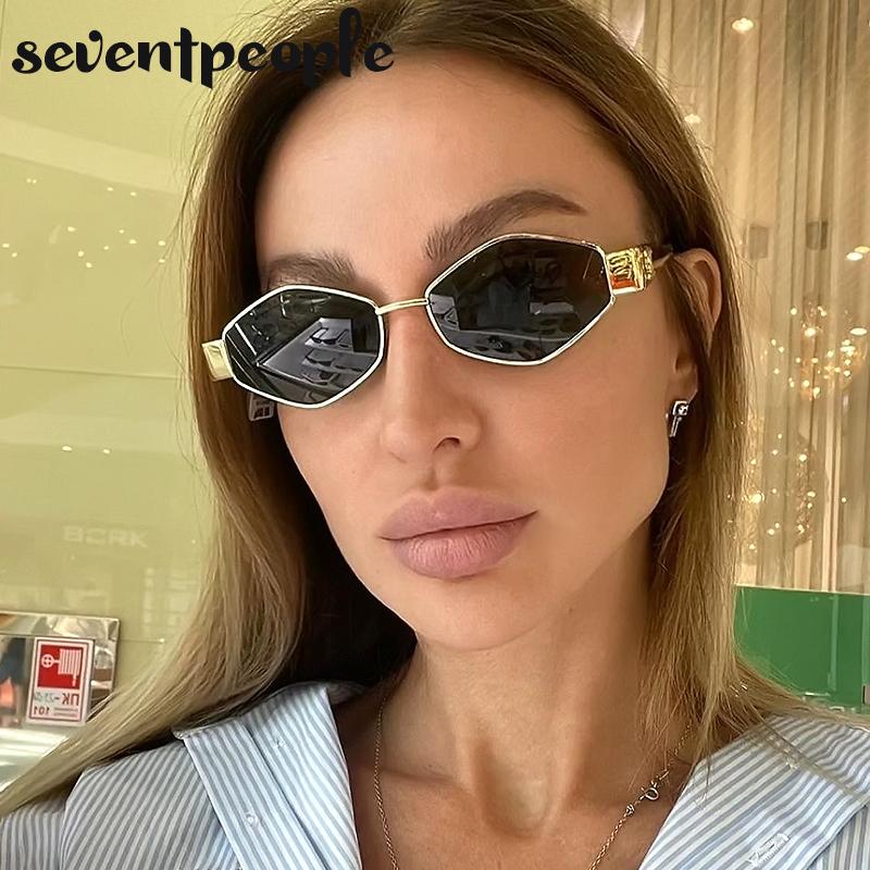 Small Frame Polygonal Sunglasses Women Luxury Brand Designer Metal Punk Sun Glasses For Men Vintage Rhombus Sunglass Shades
