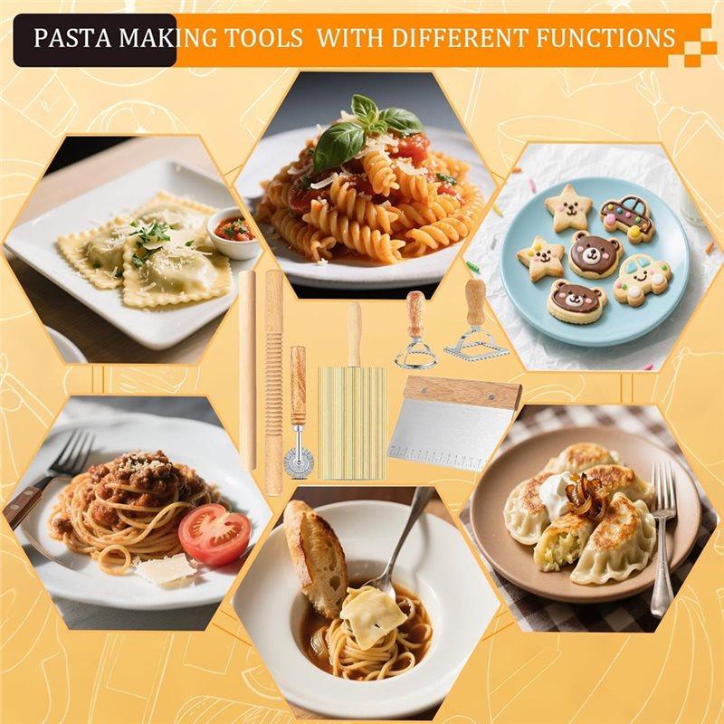 AT19-Kit Attrezzi per Fare la Pasta Include Set per Ravioli, Mattarelli, Gnocchiere, Stampini, Tagliapasta e Tappetino da Forno