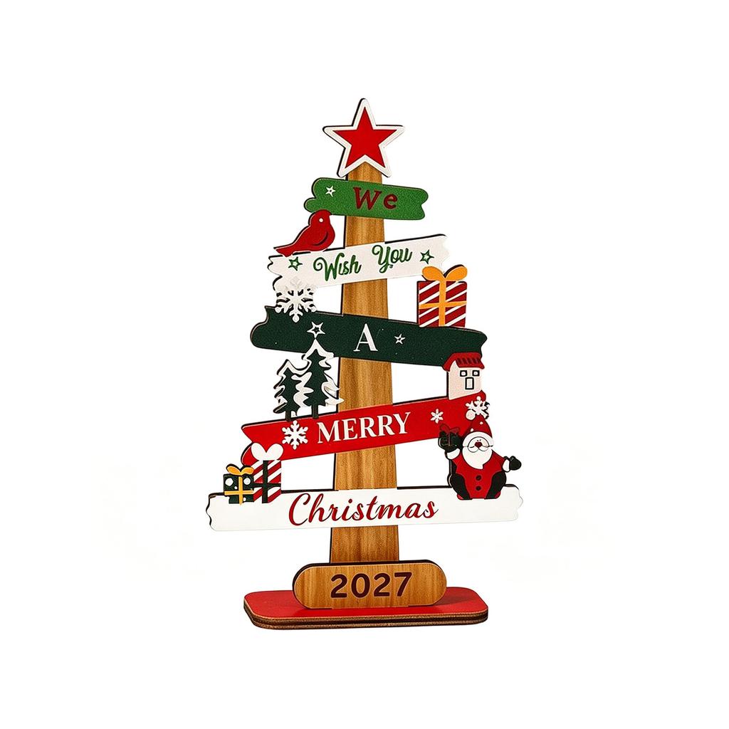 Rustic Wooden Christmas Tabletop Decor Ornament for Holiday Shelf Mantel and Home