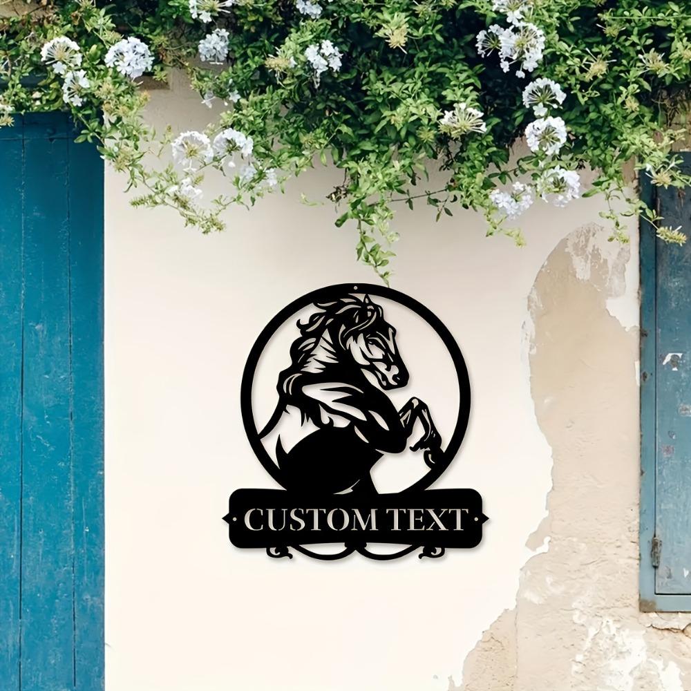 Panneau en Métal Cheval Nom de Famille Personnalisé Décor Mural Rustique Sculpture Personnalisée Cadeau de Fête Art de Ferme