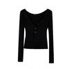 Gray Card Spice Girl Buckle Lace Collar Long Sleeve Spring Women's Inner Top Knitted Cardigan