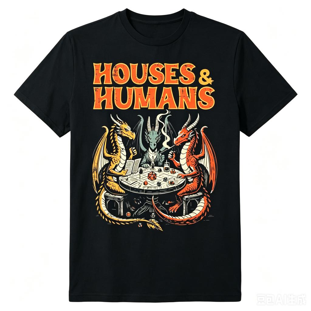 Unisexs Fun DungeonsDragons Inspired Tshirt HouseHuUnisexs RPG Parody Game Player Top with Dragon and Wizard Battle Design