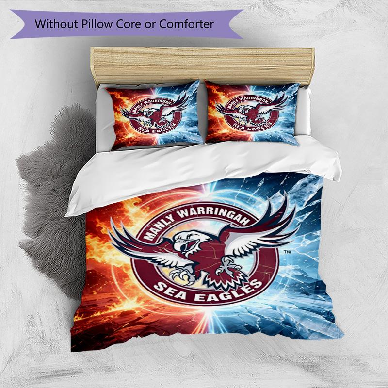 3pcs Duvet Cover Set (1*Duvet Cover + 2*Pillowcase, Without Core), Manly Warringah Sea Eagles Print Bedding Set, Bedroom Decor, All‑Season, Birthday G