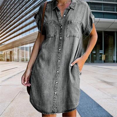 Women's Denim Shirt Dresses Short Sleeve Denim Dresses