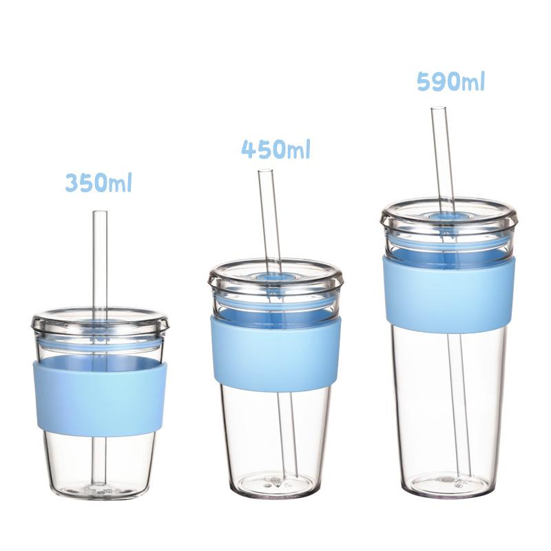 450Ml Tritan Straw Cup Milk Tea Cup Coffee Cup Multi-Color Belt Waist Sleeve Straw Water Cup