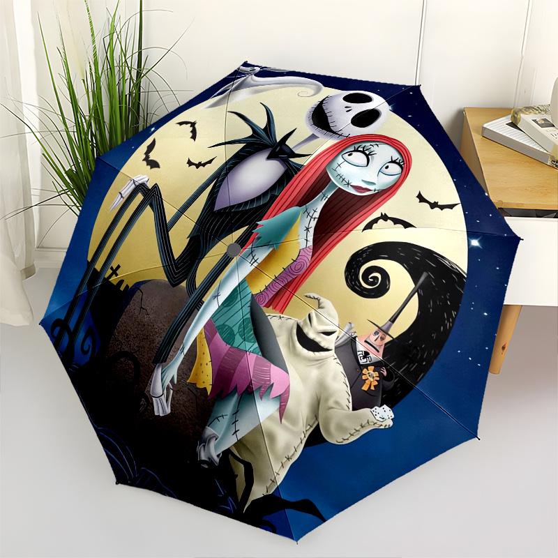 Jack Skellington, Sally Automatisches Öffnen und Schließen Mode-Regenschirm - 8-Speichen Faltbares Design, Leicht und Tragbar, Geeignet für den täglichen Gebrauch