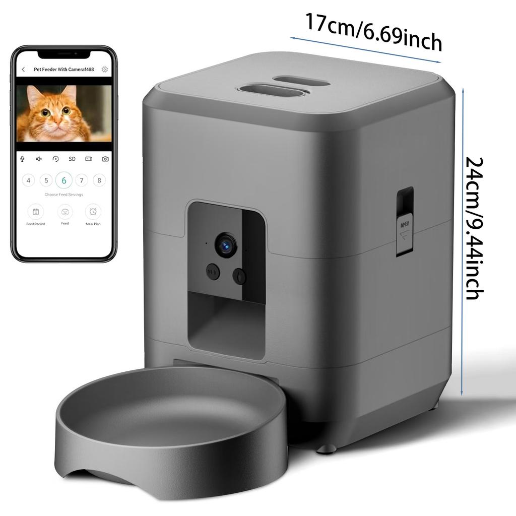 2L Automatic Pet Feeder Cat Smart Pet Feeder Wi-Fi & Camera Controlled feeder Dog & Cat Food Dispenser Remote App (No 5V 2A plug