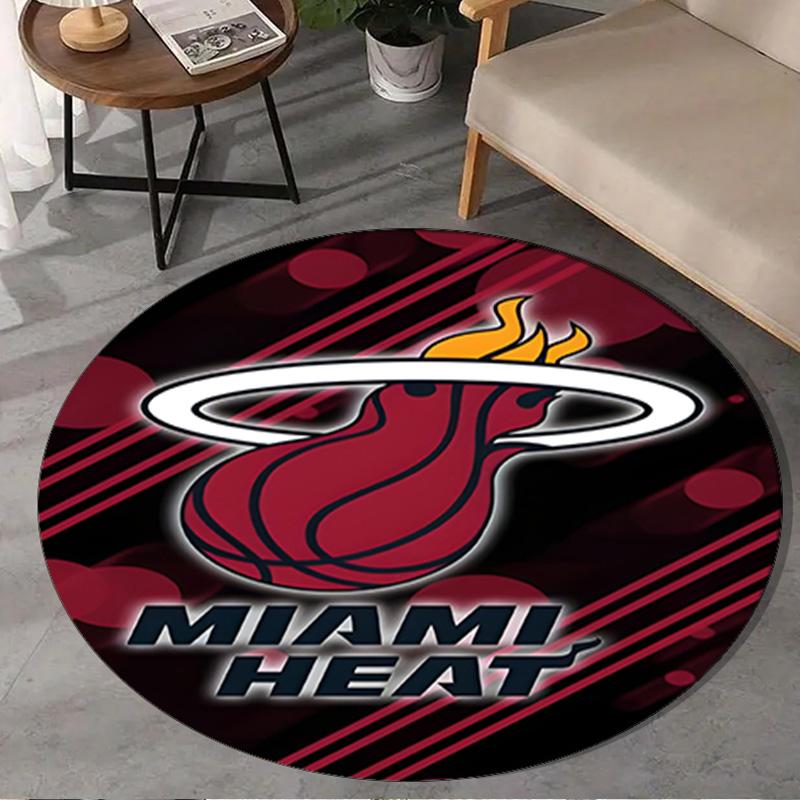 Miami Heat Basketball Kunst Runder Teppich für Wohnzimmer, Schlafzimmer, Spielzimmer, Stuhlunterlage, Teppich, Kreis Teppich, Große Größe Fan Weihnachtsgeschenk