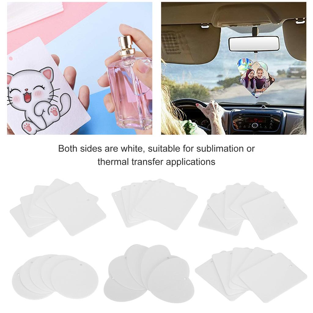 30pcs Felt Sheets DIY Thermal Transfer 6 Shapes Air Freshener Hanging Sheets with String for Car Indoor Decoration