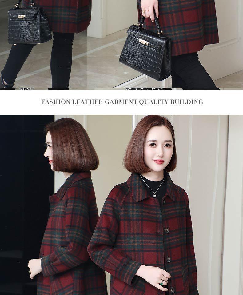 2024 Autumn/Winter Red Plaid Wool Coat - Korean Style Double-Faced Overcoat for Women, Perfect for Middle-Aged and Elderly Moms.