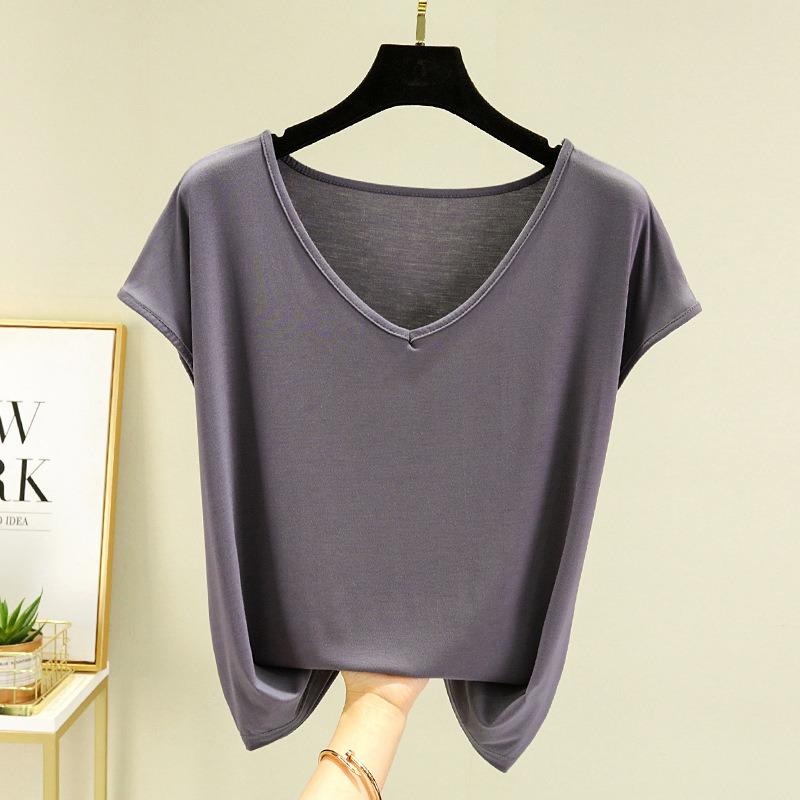 Solid Color V-Neck T-Shirts Made from Colorful for Spring And Summer