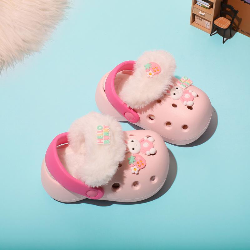 2024 Kids' Cartoon Cotton Slippers: Winter Non-slip, Removable Hole, Two-Wear Design for Boys & Girls