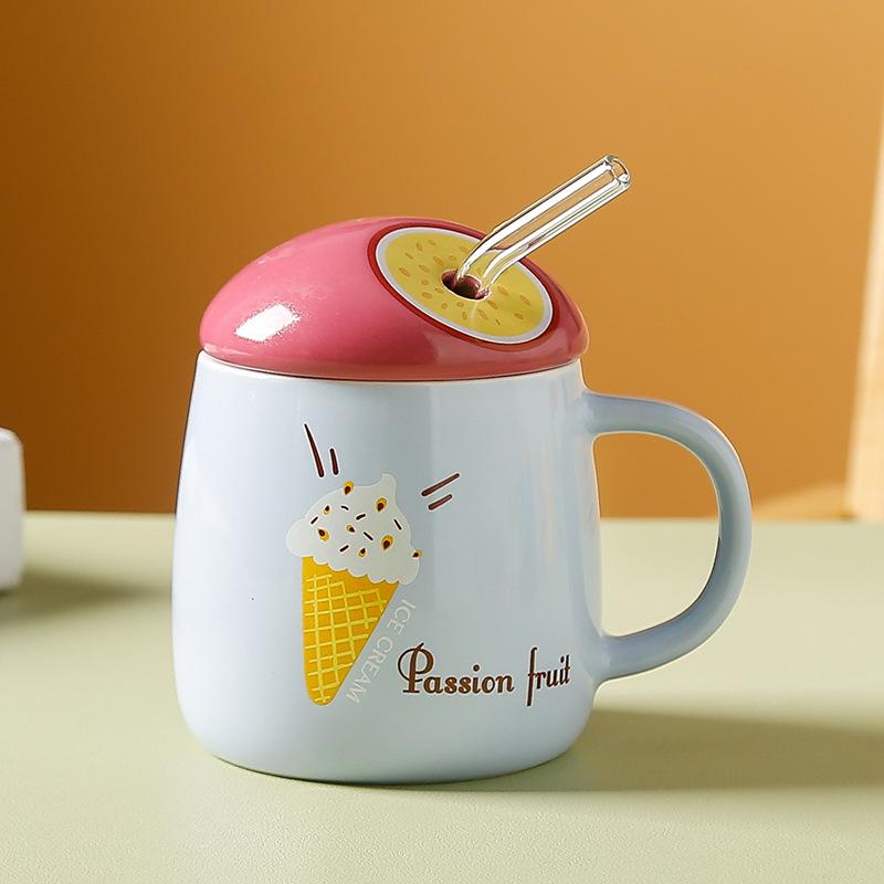 Creative Mugs Ins Fresh Fruit Ceramic Cups Office Home Large Capacity Straw Cups  Souvenir Cups