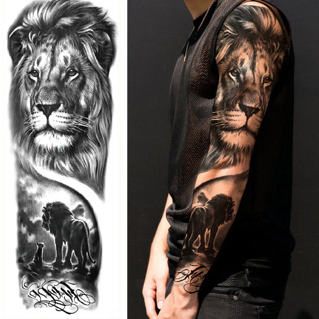 1 Foglio Tatuaggi Temporanei Finti Manica Lunga Per Donne Uomini Leone Tigre Fiore Lupo Maori Tatuaggio Adesivo Braccio Gamba Trasferimento ad Acqua Fai da Te