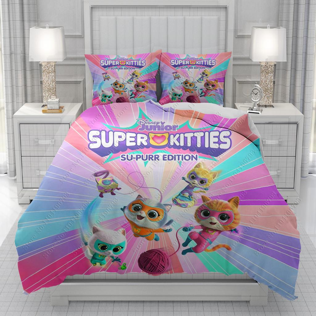 Super Kitties Duvet Cover Men women/Children KID Printing Cute Cartoon Bedding Set  Comforter Bed Soft