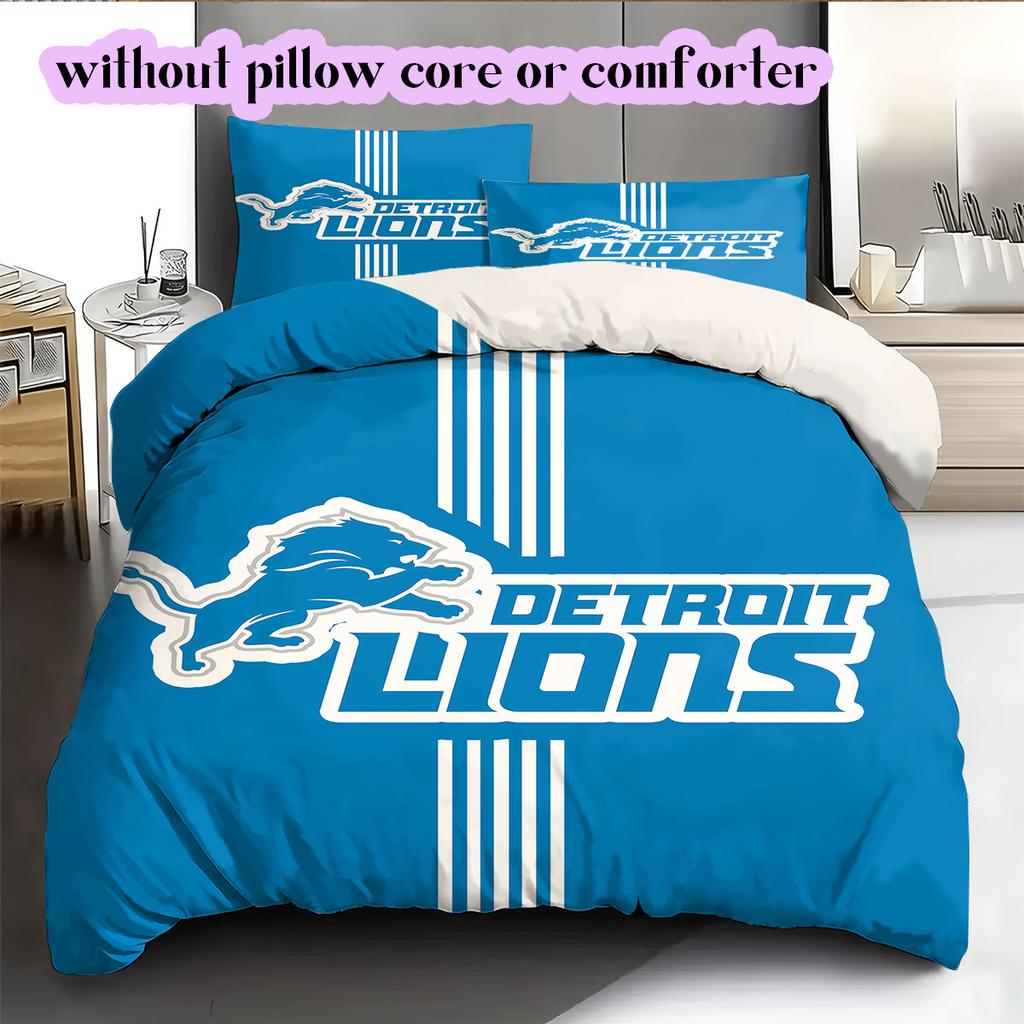Detroit Lions rugby Pattern Bedding,Quilt Set Quilt Cover Pillowcase Home Birthday Gift (1*duvet cover+2*pillowcase,without core)