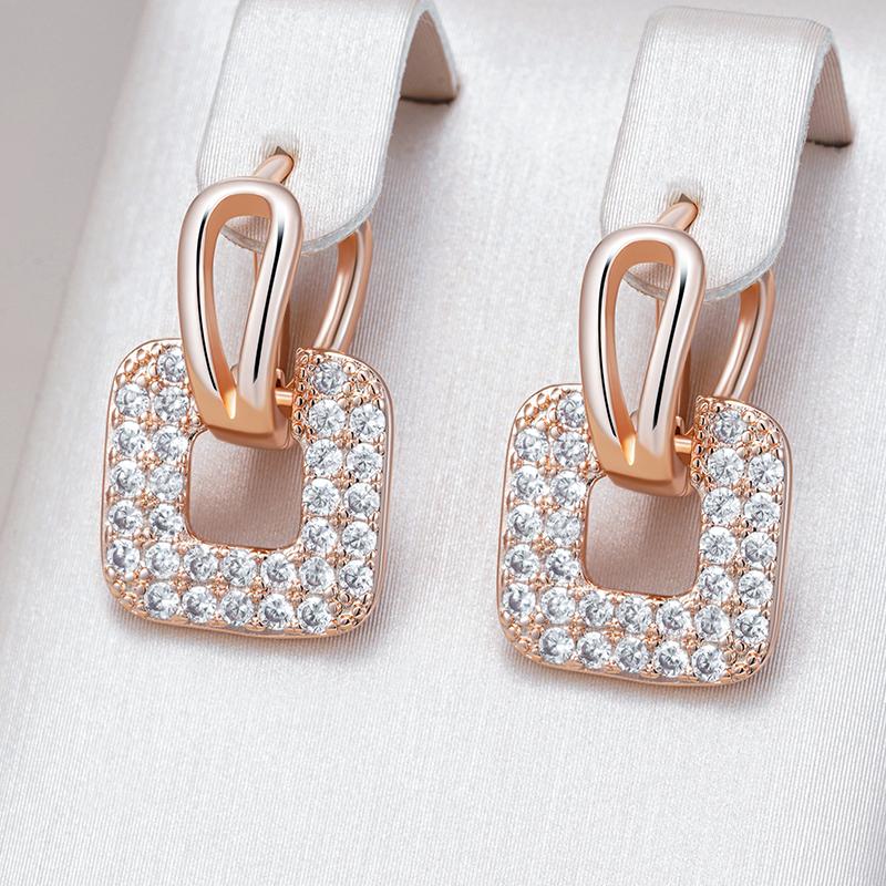 Luxury Full Shiny Natural Zircon Square Drop Earrings For Women Unique  Rose Gold Color Bride Wedding Jewelry Best Gift