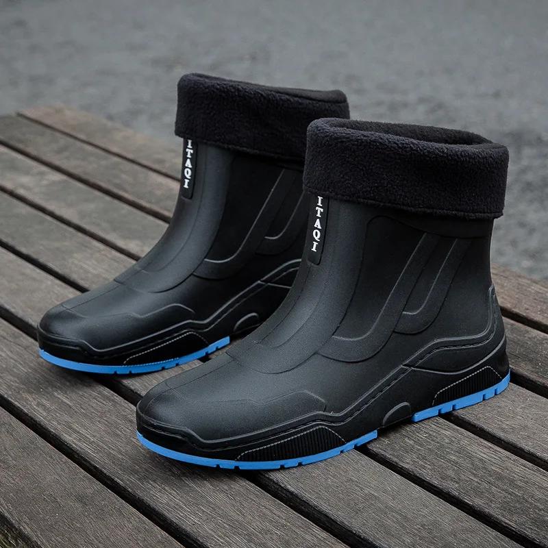 Work Boots For Men And Women Casual Short Tube Waterproof Shoes Fleece Warm Non Slip Wear Resistant Rain 2024