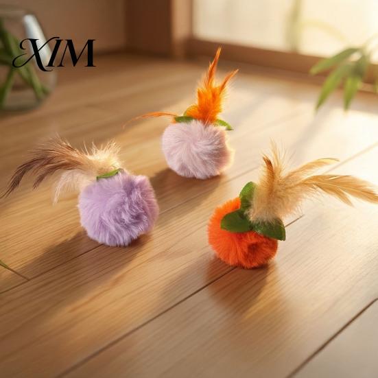 Realistic Prey Motion Cat Toys Furry Ball Toy with Feather, Interactive Pom Balls, Safe Plush for Adult Cats Soft Kitten Chasing Indoor Exercise