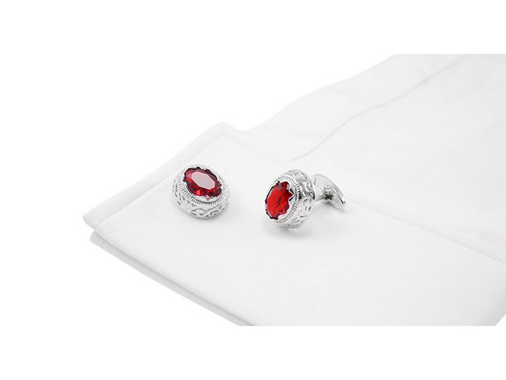 Savvas Men's Red Crystal Cufflinks & Women's Oval Glass Cufflinks Set