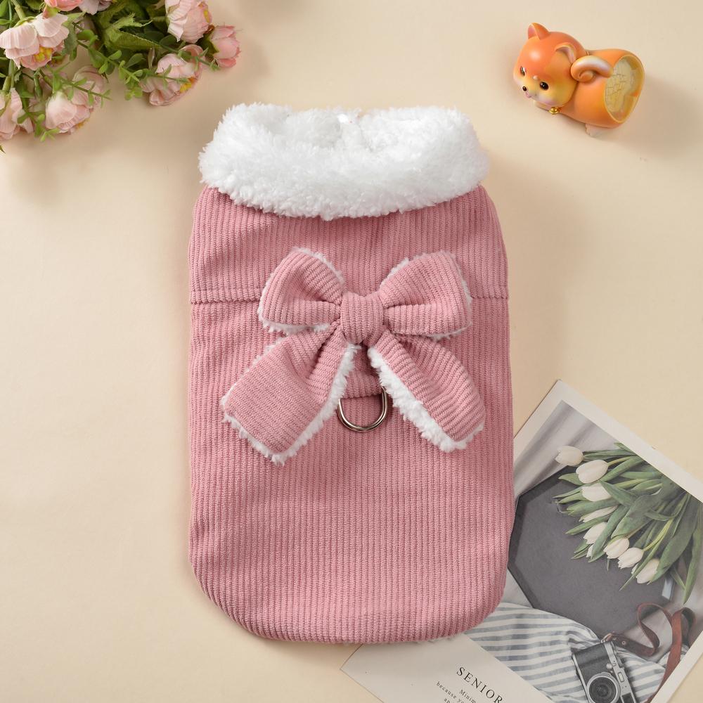 Winter Puppy Jacket Warm Fleece Dog Clothes for Small Medium Dogs Cats Cute Bow Vest Coat Chihuahua Yorkie Sweater Pet Costume
