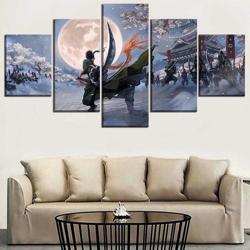 5 Panel Anime Cuadros Roronoa Zoro Wall Art Canvas HD Posters Pictures Paintings Home Decor Accessories Living Room Decoration