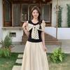 Korean Gentle Wind Polka Dot Bow Off-Shoulder Short Sleeve T-Shirt Women's Summer Design Sense Slim Skinny Chic Top