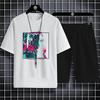 Fashion Four Seasons Casual Sports Style 2d Letter Print Adult Men'S Round Neck Loose Short Sleeve T-Shirt Trouser Set Quick Dry