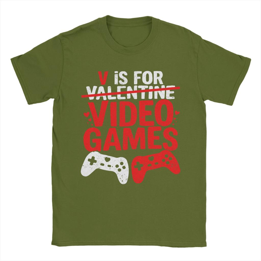 Unisex TShirt V is for Video Games Funny Valentines Gamer Novelty Pure Cotton Tee Shirt Short Sleeve O Neck Clothing 4XL 5XL 6XL