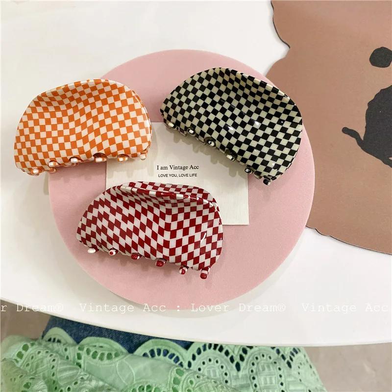 Acetate Hair Claw Medium Size Colorful Grid Plaid Stripe Hair Clip Shark Clips Girls Women Hair Accessories