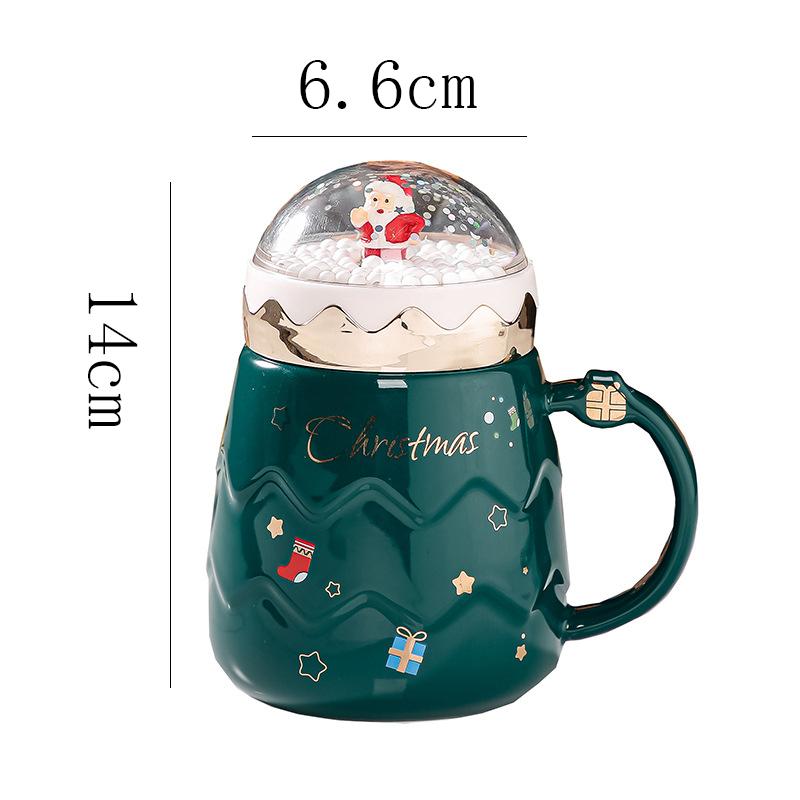 Santa Claus Ceramic Coffee Mug with Creative Snow Globe Lid Afternoon Tea Flower Tea Cup Home Breakfast Milk Mug Christmas Gift