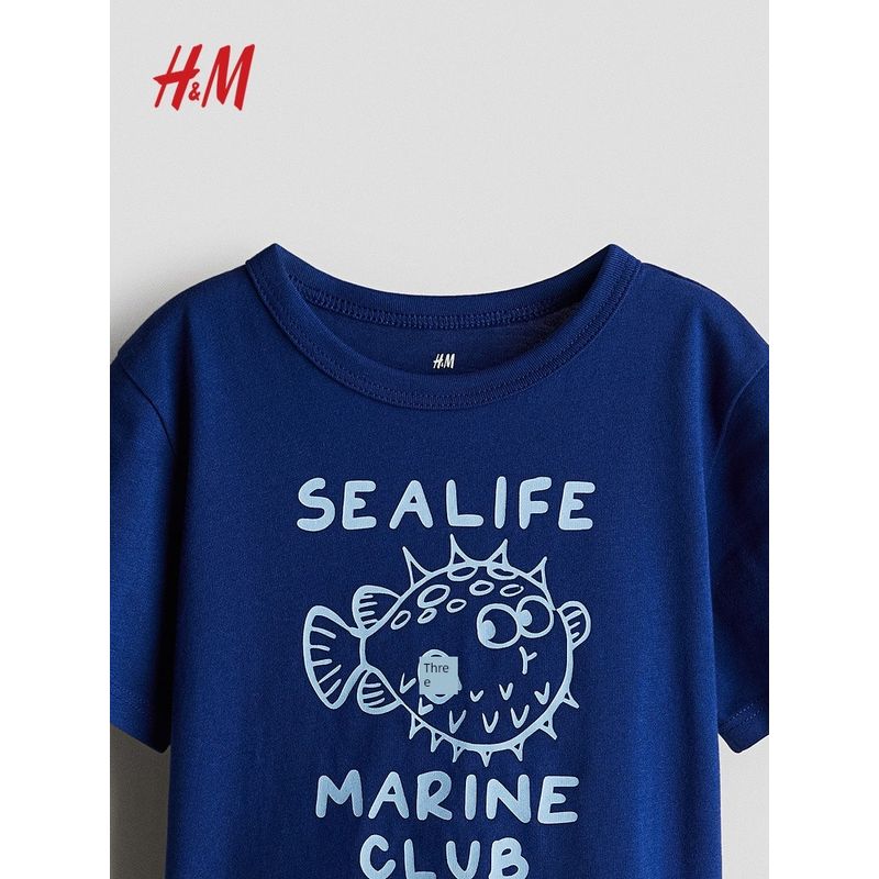 

HM Children s Clothing Boys T-shirt 2025 Summer New Arrival Cute Print Cotton T-shirt 1144985 Blue/Marine Life 110/56