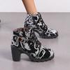 Autumn Winter Plus Size Women's PU Printed Graffiti Thick Soled Snow Boots Comfortable Warm Round Headed Short Tube Martin boots 36-42